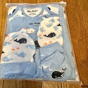 Baby Bright Whale Print Onesie and Hat Set